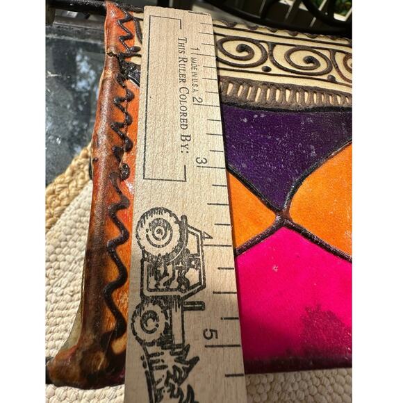 Candle holder Vintage Stretched Skin Square Painted ethnic tribal metal pink 7” - Picture 4 of 14